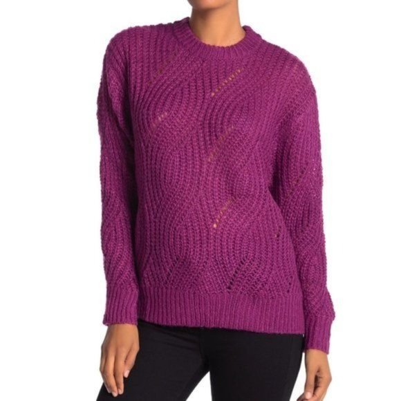 RXB Cable Knit Purple Crewneck Pullover Sweater Size Large - Picture 1 of 7